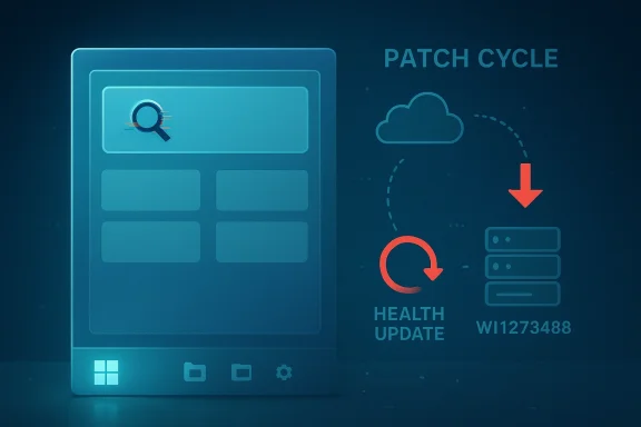 Digital patch cycle graphic with a magnifier, arrows, and “Health Update” text on a blue computer screen.