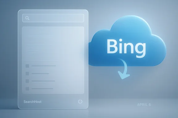SearchHost UI with a blue cloud displaying the “Bing” logo and a download arrow.