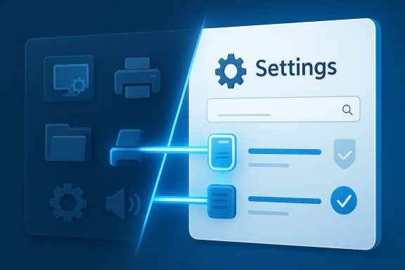 Futuristic UI showing a “Settings” screen with icons and sliders on a blue background.