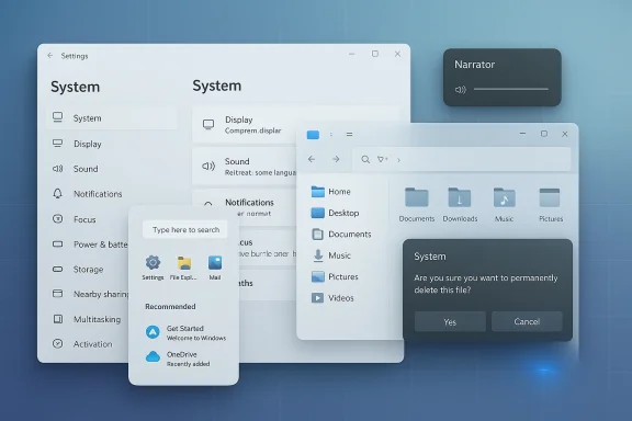 Windows settings desktop shows multiple open menus and a delete confirmation dialog.