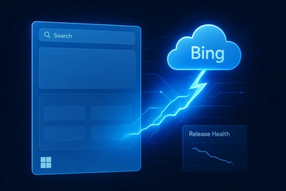 Blue digital interface shows a “Bing” cloud with an upward lightning data chart.