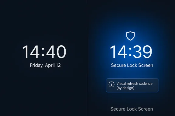Dual-screen lock screen showing 14:40 and 14:39 with secure lock and info badge.