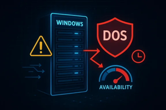 Futuristic graphic showing Windows and DOS icons with shield, warning, clock, and “Availability” meter.