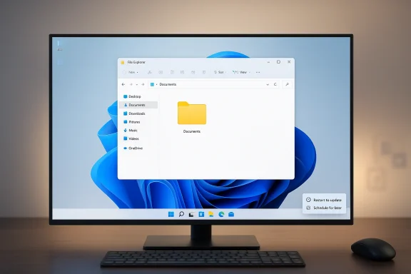 Windows PC desktop shows File Explorer open on “Documents” on a monitor.