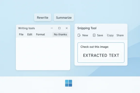 Screenshot of writing and snipping tools with extracted text on a blue interface.