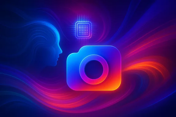 Abstract neon illustration of a smartphone icon over a blue-magenta brain silhouette with circuit lines.