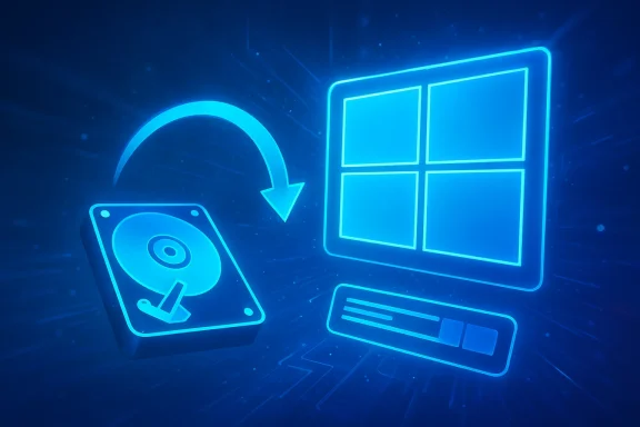 Futuristic blue neon icons show image upload syncing with a monitor and terminal on a digital background.