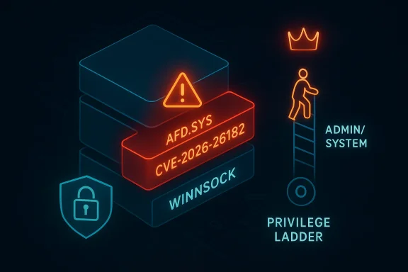 Glowing cybersecurity diagram showing Admin/System, privilege ladder, and a database with CVE/WINNSOCK alerts.