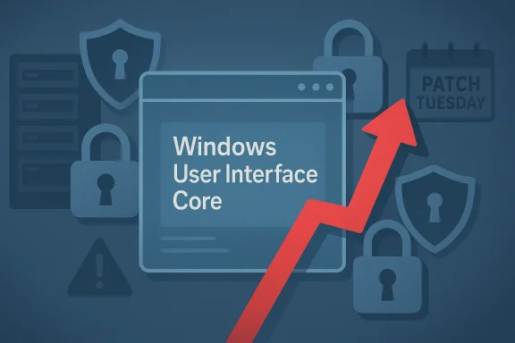 Blue Windows UI security-themed graphic with a red upward arrow.