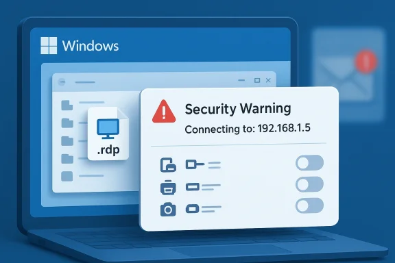 Windows laptop screen shows a “Security Warning” connecting to 192.168.1.5.