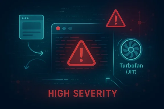 Cyber warning screen with high severity alert, error triangle, and “Turbofan (JIT)” icon.