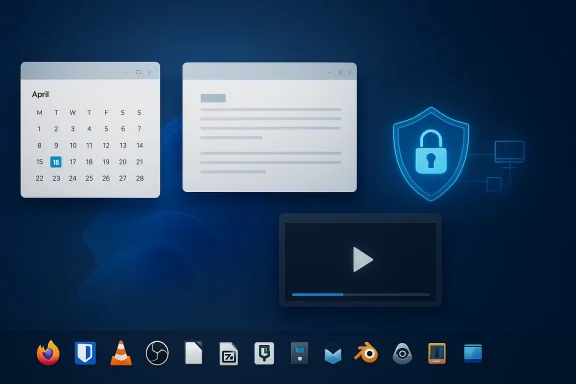 Calendar and documents on a computer desktop with a glowing lock icon for cybersecurity.