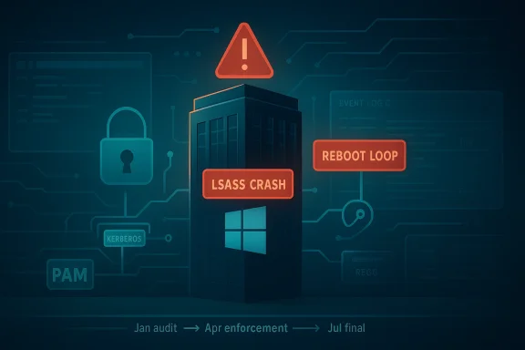 Cybersecurity illustration showing a server crash alert and reboot loop warning.