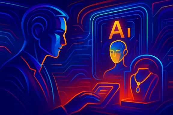 Neon sci‑fi scene with a profile coder and an AI chatbot icon marked “AI” in the background.