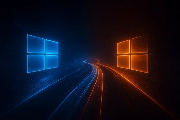 Futuristic night highway with glowing blue and orange light trails and grid-like neon panels.