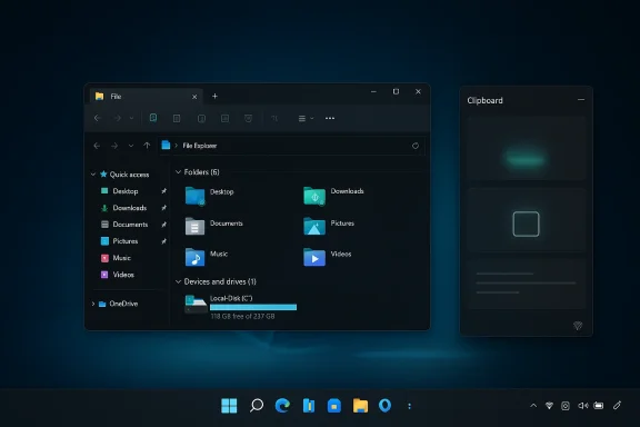 Windows File Explorer open in dark theme with folders and system storage info displayed.