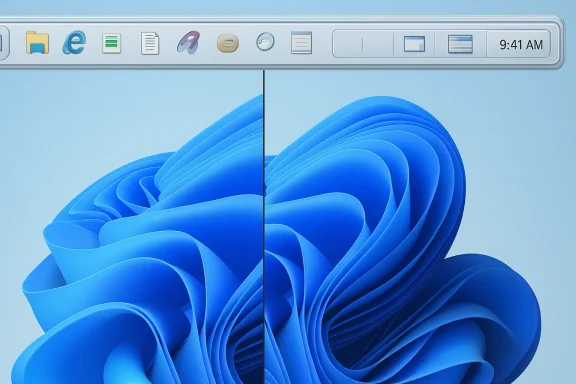 Abstract blue ribbon-like 3D design on a computer screen, with a top toolbar showing 9:41 AM.