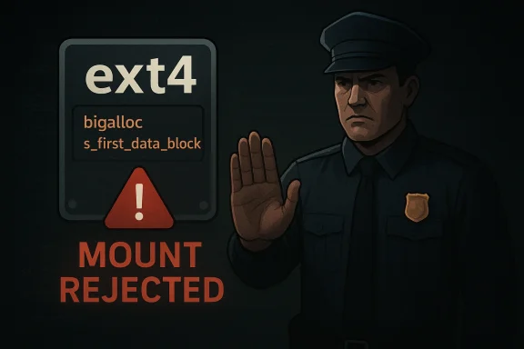 Detective in a dark poster raises a hand beside a warning screen labeled “MOUNT REJECTED.”
