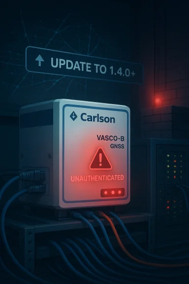 Network equipment shows “Update to 1.4.0+” and a Carlsen VASCO-B GNSS “UNAUTHENTICATED” warning.