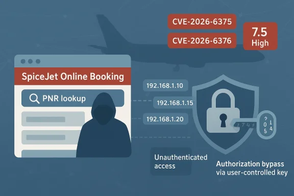windowsforum-cisa-warns-spicejet-booking-flaws-expose-pnr-passenger-data-cve-2026-6375-6376.webp
