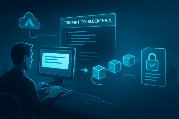A programmer uses a computer as prompt-to-blockchain data streams into a secure, locked network.