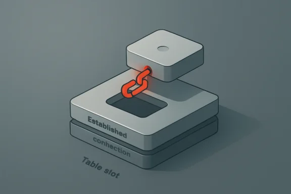3D model of an “Established connection” device with linked red and gray nodes and a cable.