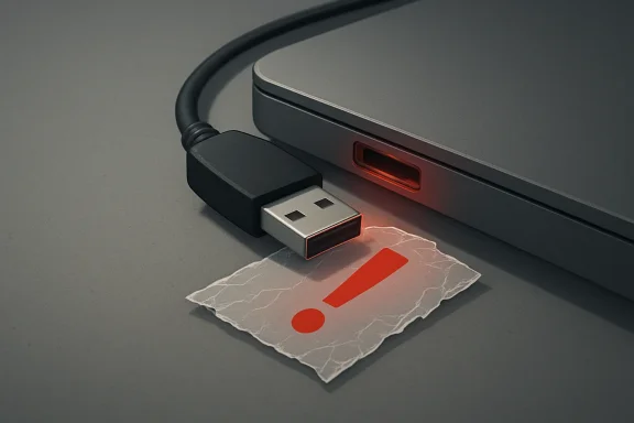 A USB-C device cable plugs into a port beside an LED-lit red charging indicator symbol.