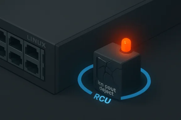 Close-up of a dark server rack labeled “LINUX” with an orange warning light and “RCPU” indicator.