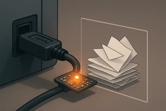 Close-up of a video cable plugged into a socket next to a glowing game controller icon on a screen.