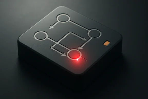 Gaming handheld controller close-up with glowing red button/trackpad icon.