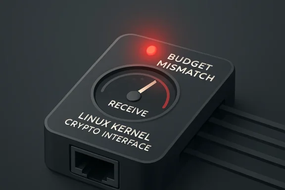 Futuristic crypto interface showing “BUDGET MISMATCH” with a red “RECEIVE” gauge and warning light.