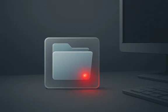 A computer with a glowing red file-icon folder on screen, suggesting a sync or alert.
