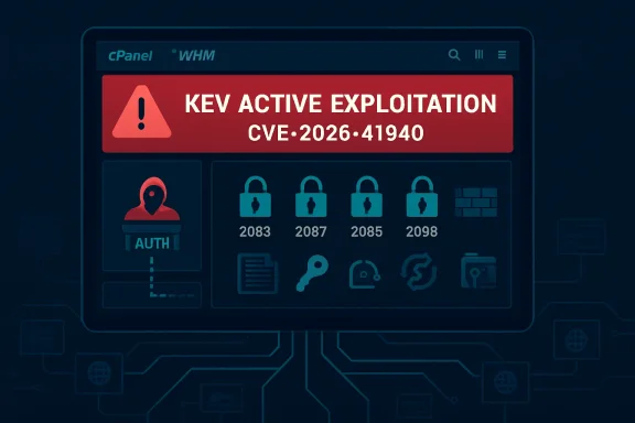 Cybersecurity dashboard warning: “Key active exploitation” for CVE-2026-41940.