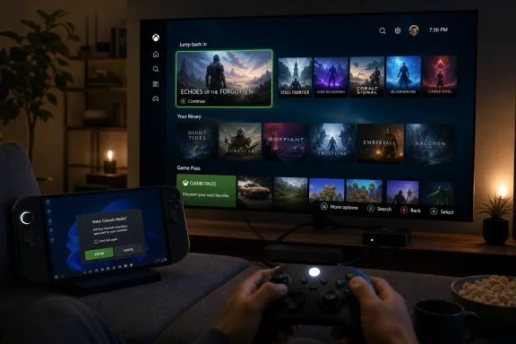 Person playing a game on a TV showing a console library and “Jump back in” selection screen.