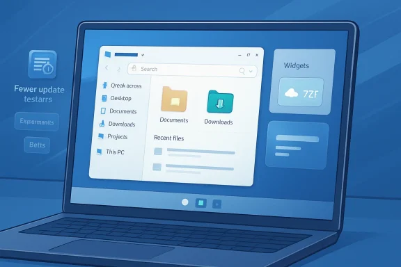 Illustration of a laptop showing a Windows-style file explorer window on a blue background.