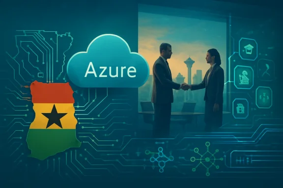 Handshake in a futuristic office with “Azure” cloud icon and a digital circuit background featuring the map of Arizona.