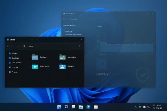 Windows 11 desktop with a file manager window open, showing folders and documents.