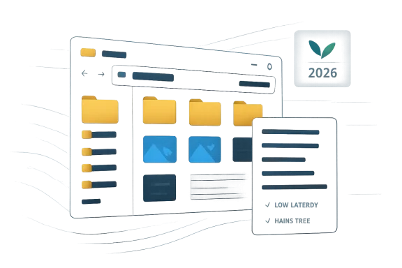 Abstract UI screenshot with folder icons and menus over a blue tech background.