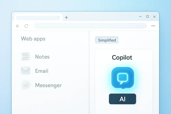 Screenshot of a web apps menu featuring Copilot AI with options like Notes, Email, and Messenger.