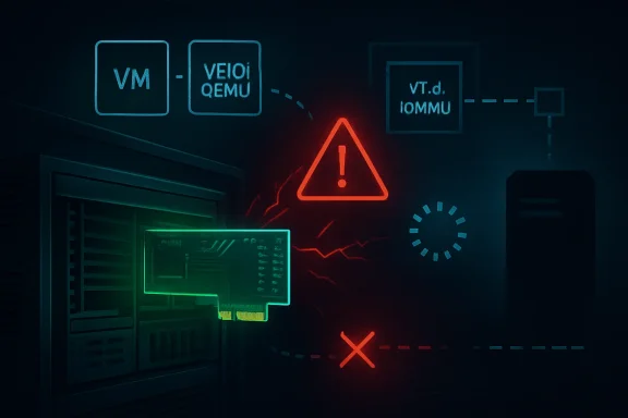 Futuristic server rack with glowing warning triangle and diagnostic error symbols in dark tech style.