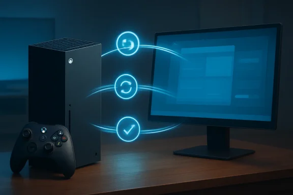 Gaming console and controller beside a monitor with glowing cloud icons for online data transfer.