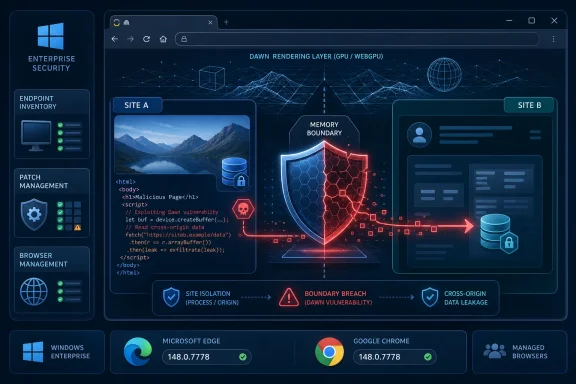 Cybersecurity dashboard visual showing site isolation and boundary breach causing cross-origin data leakage.