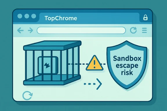 Chrome browser page showing a “Sandbox escape risk” warning beside a guarded jail icon.
