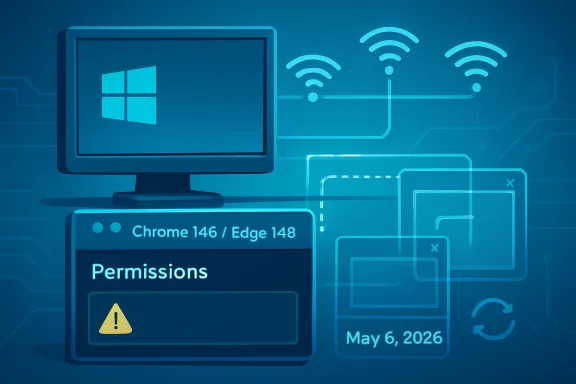 Computer screens show “Permissions” warnings and Wi‑Fi connectivity in a futuristic tech interface.