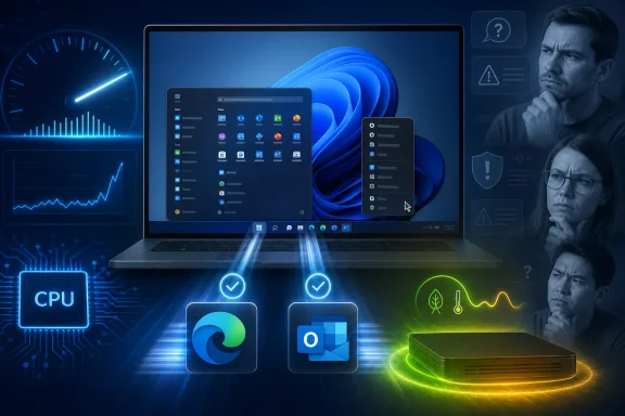 Futuristic tech dashboard shows Windows icons, CPU analytics, and security alerts around a laptop.