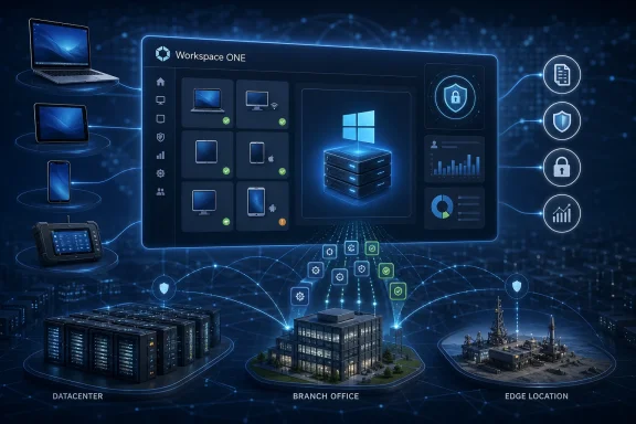 Digital network dashboard showing secure cloud connections between datacenter, branch office, and edge location.