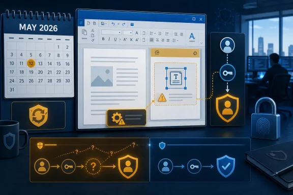 Futuristic workstation with a calendar, document editor, and cybersecurity icons in a blue tech interface.