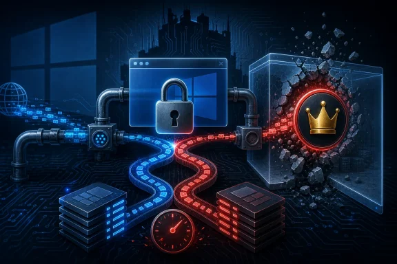 Futuristic cybersecurity scene with glowing locks, shield icons, and hacked data debris on a circuit backdrop.