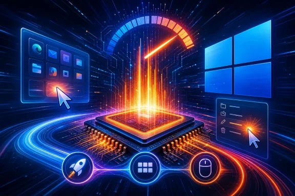 Futuristic holographic interface shows a glowing central chip receiving data beams and UI icons.