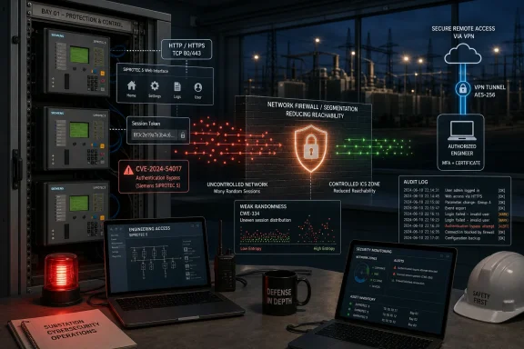 Industrial control cybersecurity infographic showing protection, firewall segmentation, VPN access, and logged threats.